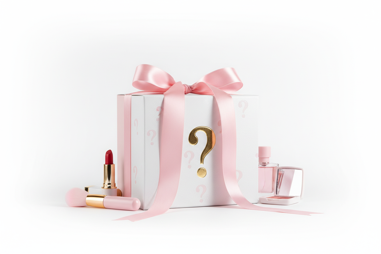 white pink mistary box in cosmetics