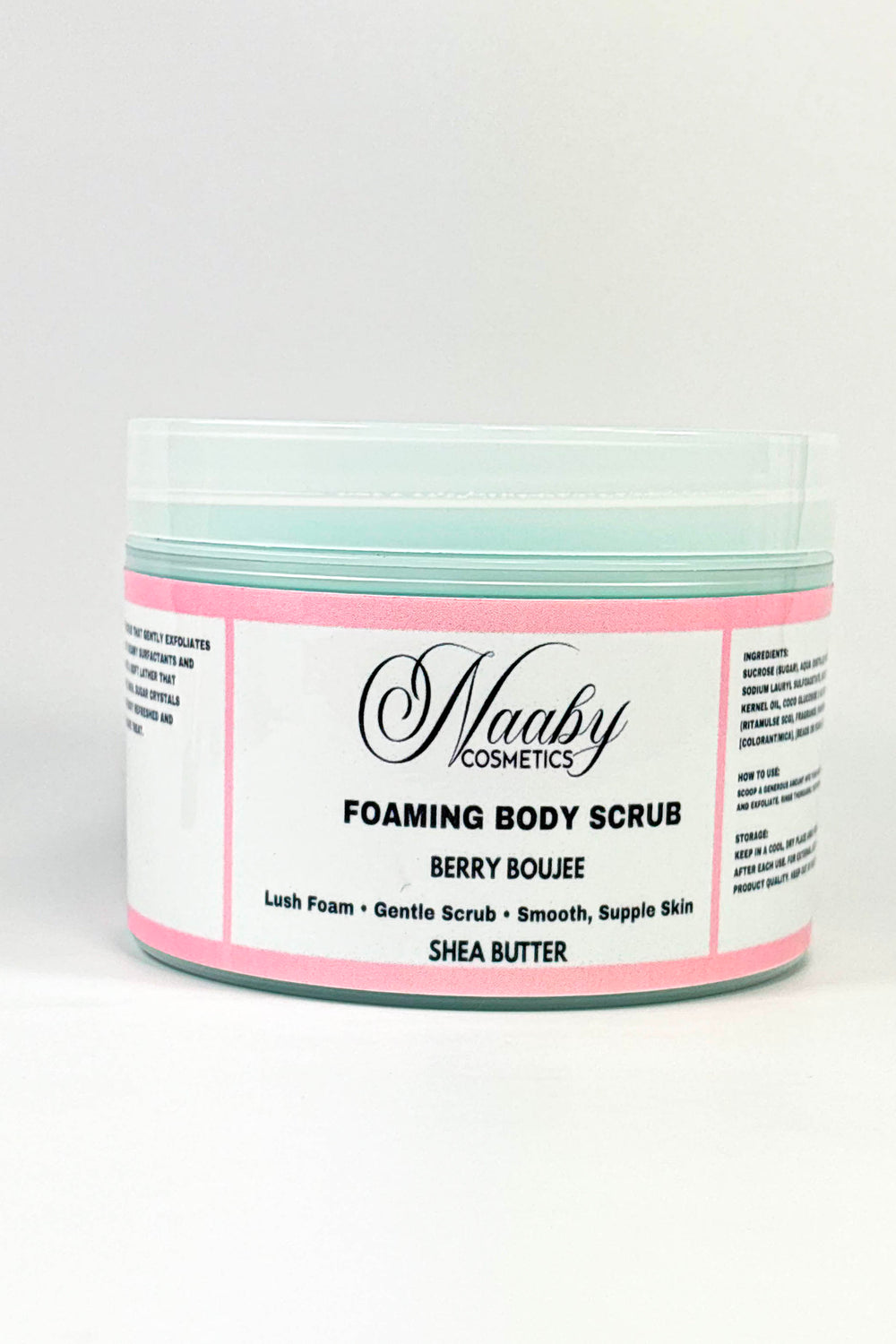 Jar of Naaby Cosmetics Foaming Body Scrub on a white background