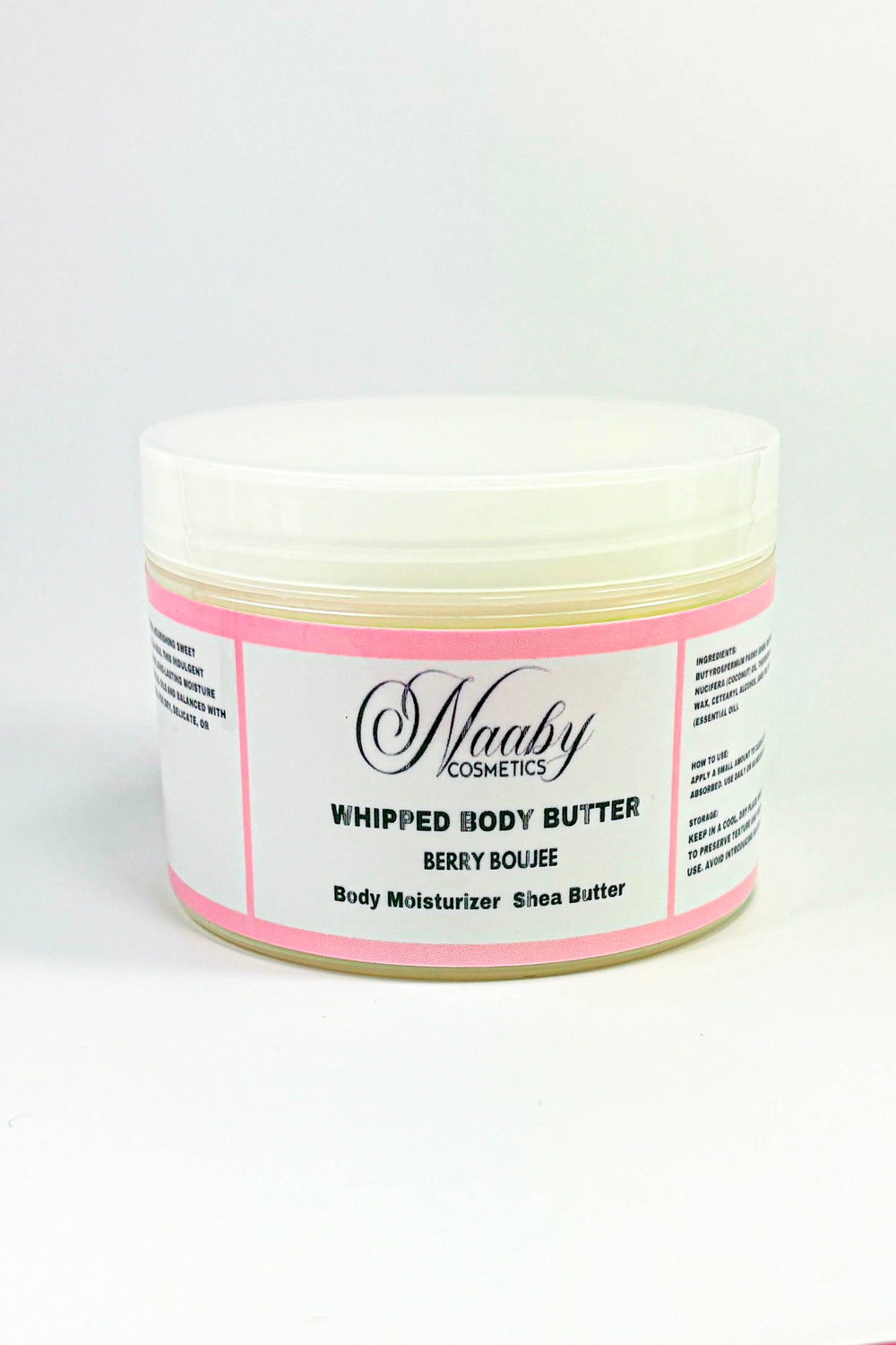 Jar of Naaby Cosmetics Whipped Body Butter on a white background.Berry Boujee – Whipped Body Butter