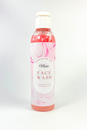 facial wash  bottle with pink and white design on a white background-Clarifying Deep-Clean Gel Cleanser