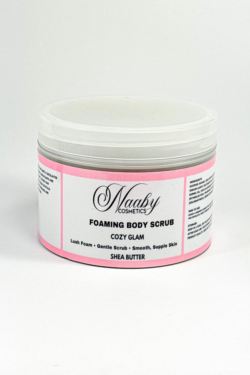 Jar of Naaby Cosmetics Foaming Body Scrub on a white background
