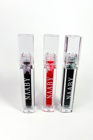 Three NAABY lip tint on a white background