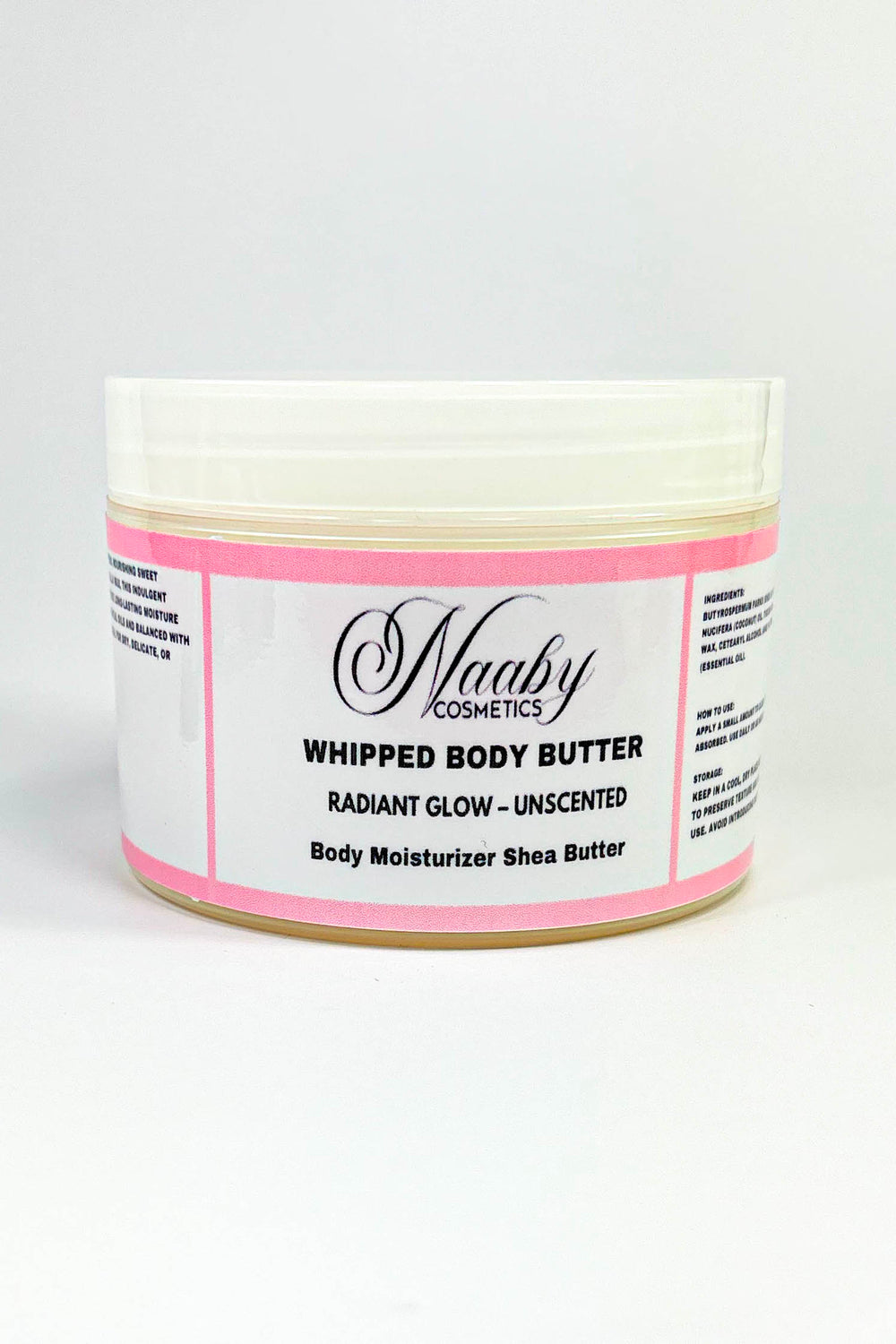 Jar of Naaby Cosmetics whipped body butter on a white background. Unscented – Whipped Body Butter