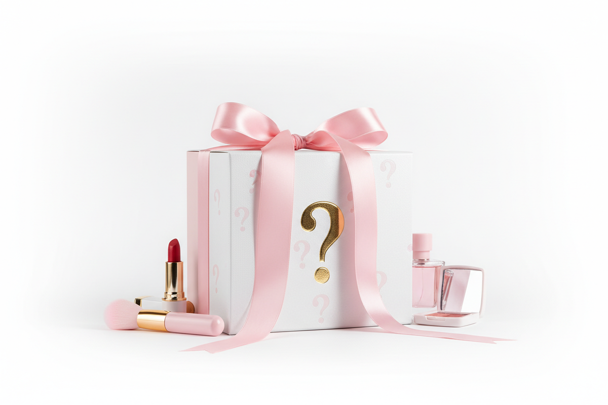 white pink mistary box in cosmetics